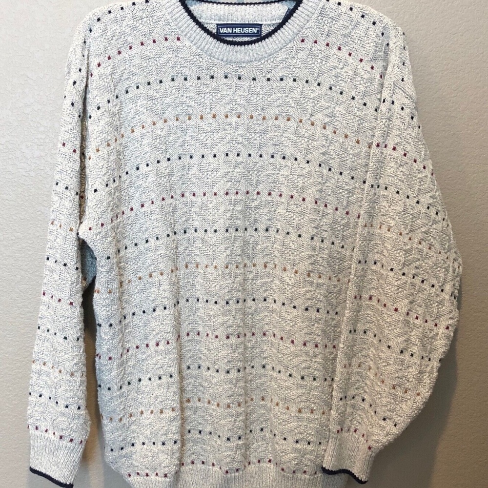 Men's Vintage 80's Van Heusen Multi Colored Dot Textured Knit Sweater Size M - Picture 2 of 10